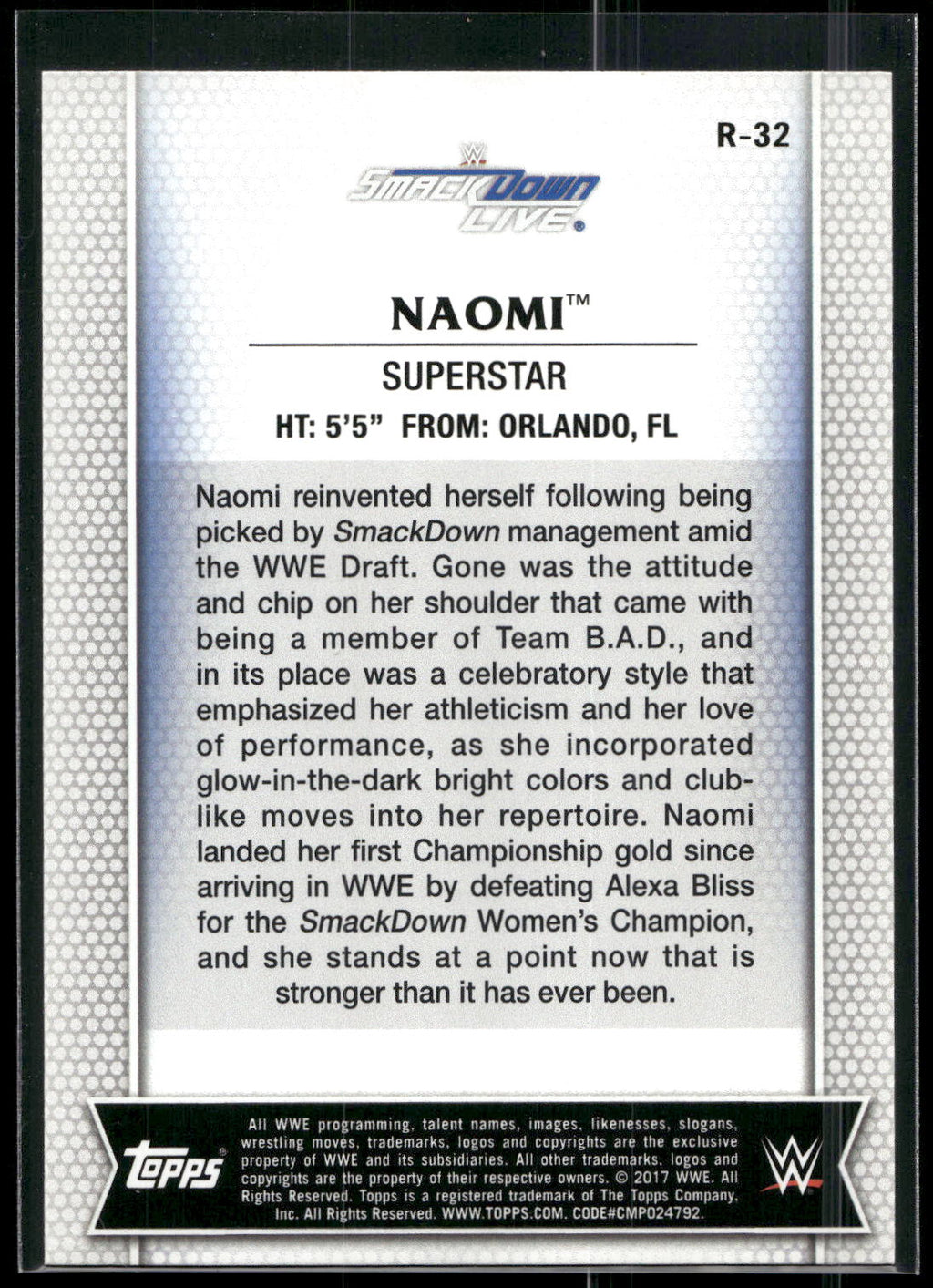 2017 Topps WWE Women's Division #R-32 Naomi