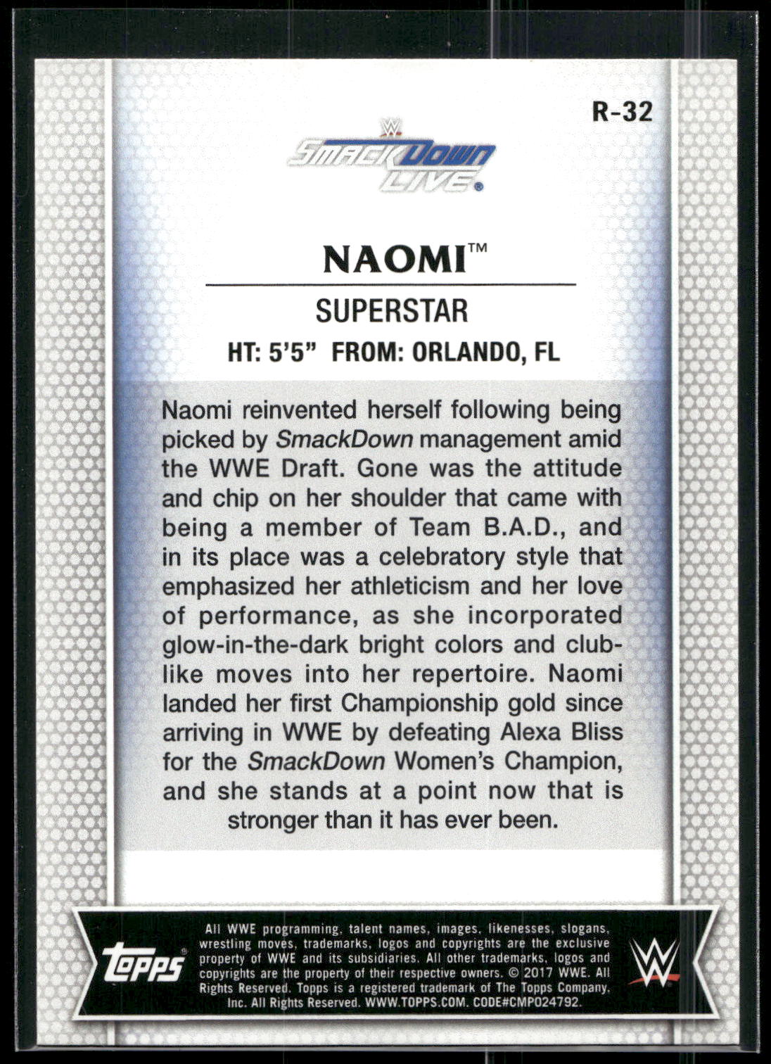 2017 Topps WWE Women's Division #R-32 Naomi