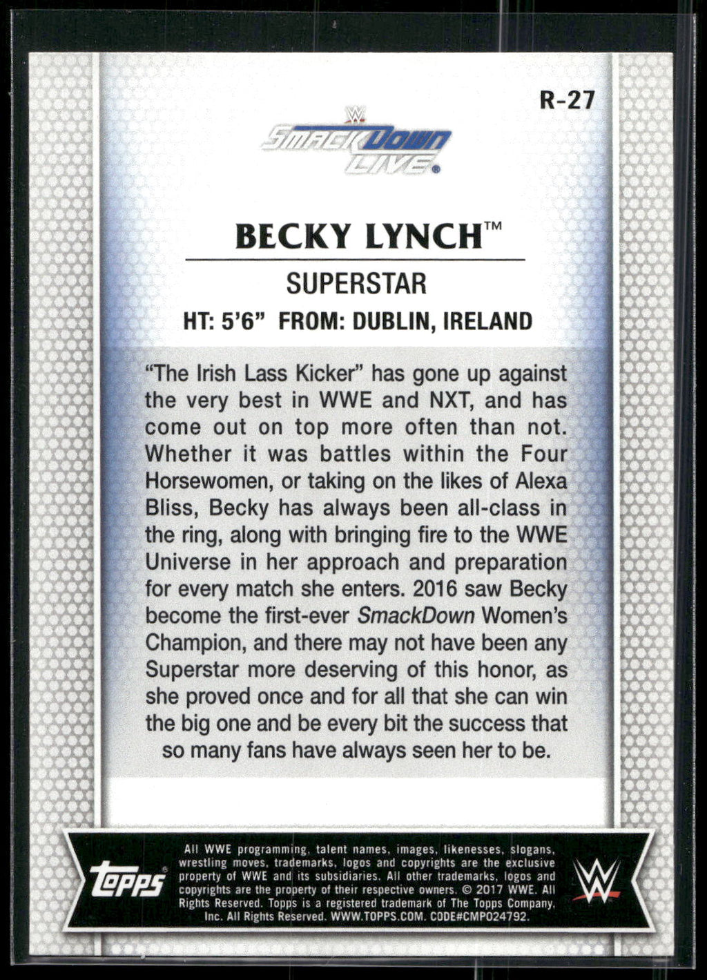 2017 Topps WWE Women's Division #R-27 Becky Lynch