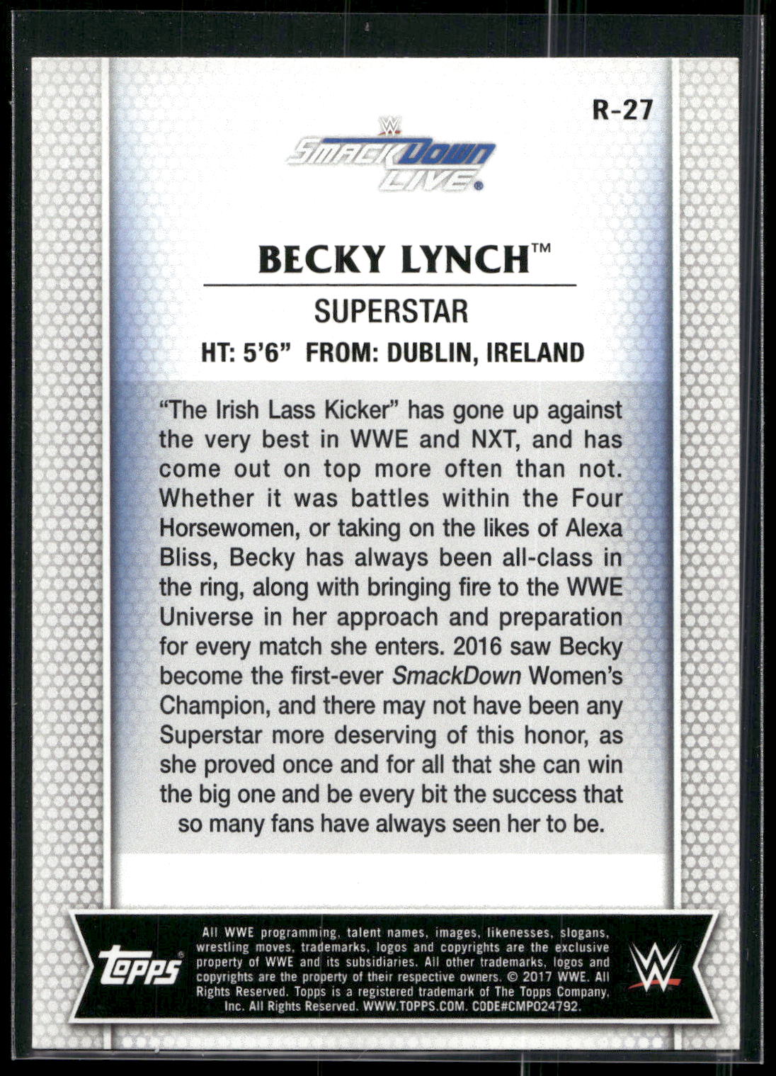 2017 Topps WWE Women's Division #R-27 Becky Lynch