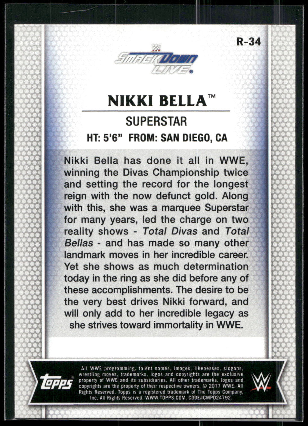 2017 Topps WWE Women's Division #R-34 Nikki Bella
