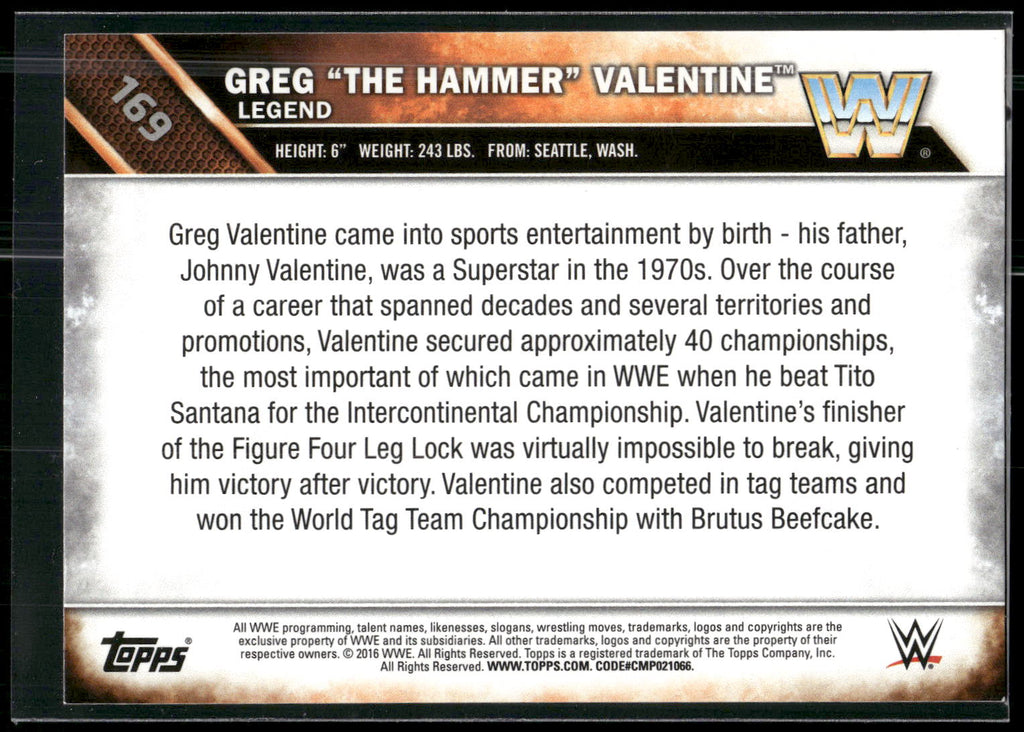 2016 Topps WWE Then Now Forever #169 Greg The Hammer Valentine Bronze