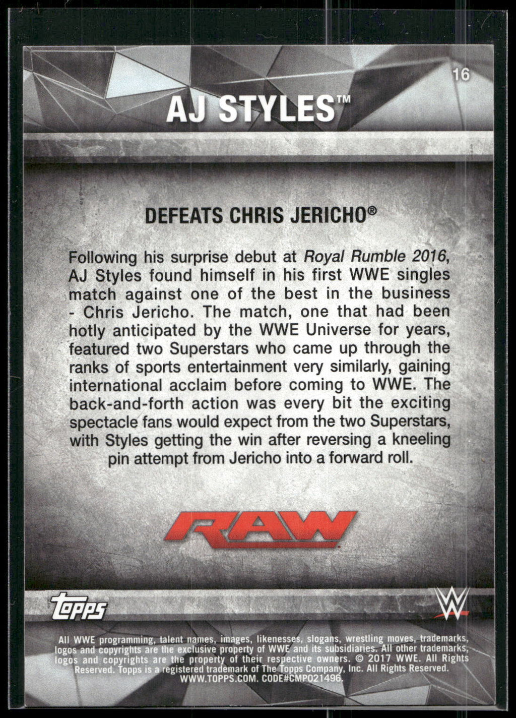 2017 Topps WWE Road To Wrestlemania #16 AJ Styles Bronze