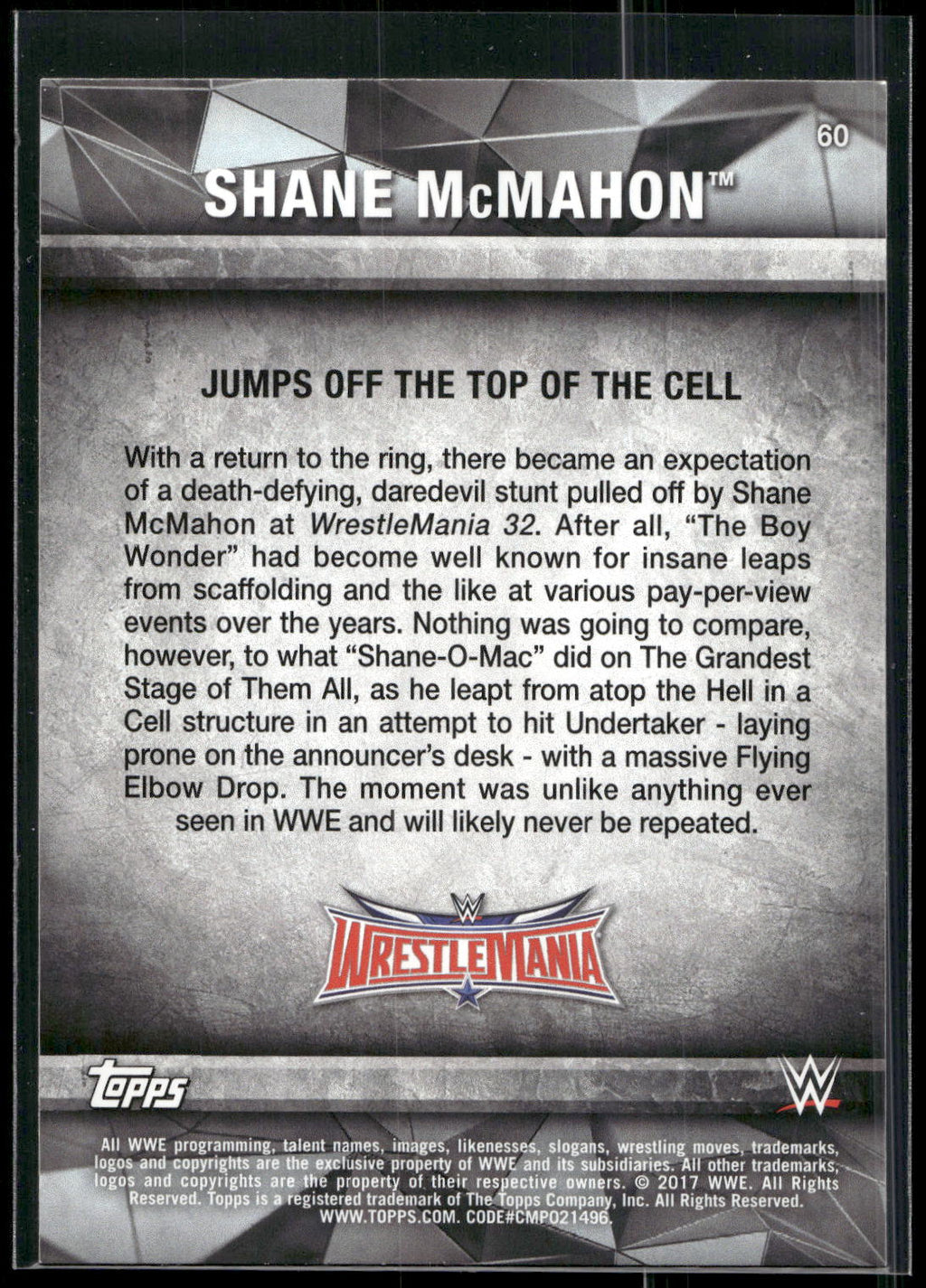 2017 Topps WWE Road To Wrestlemania #60 Shane McMahon Bronze