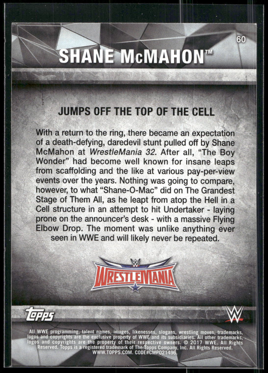 2017 Topps WWE Road To Wrestlemania #60 Shane McMahon Bronze