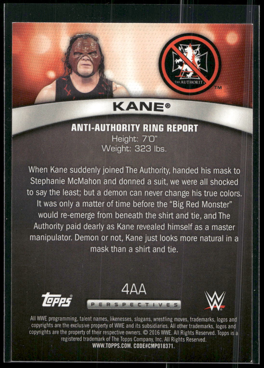 2016 Topps WWE #4AA Kane Anti-Authority Ring Report