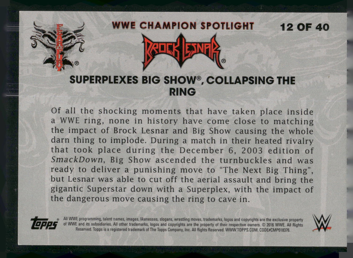 2016 Topps WWE #12 Brock Lesnar Brock Lesnar Tribute