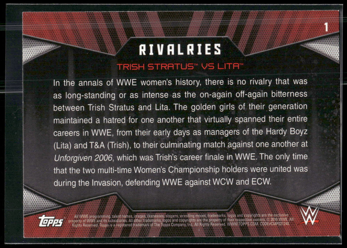 2016 Topps WWE Divas Revolution #1 Trish Stratus vs. Lita Rivalries