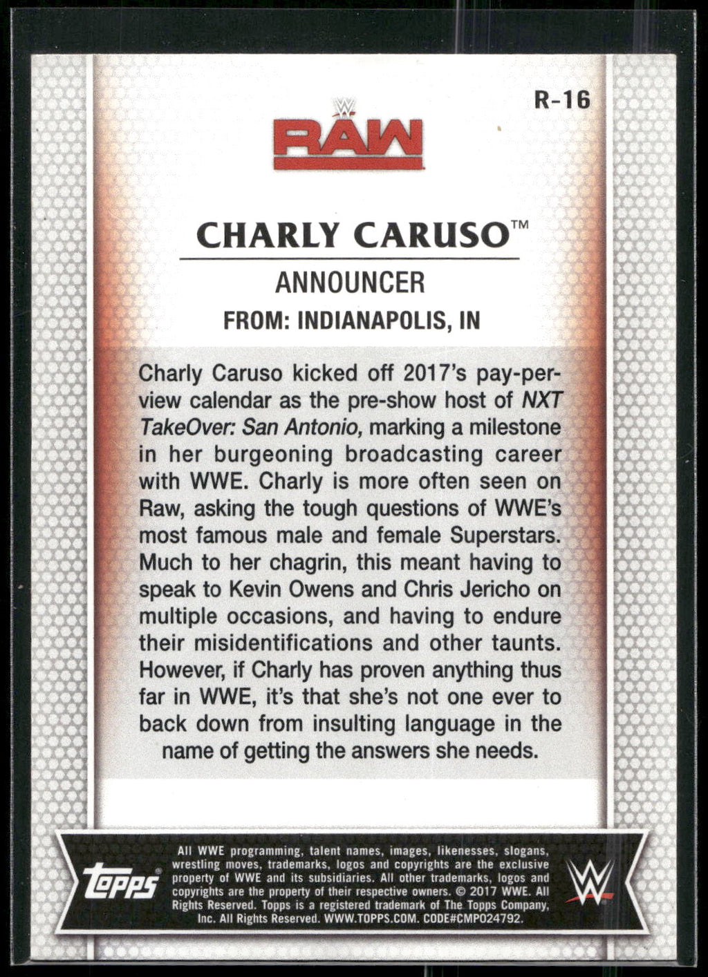 2017 Topps WWE Women's Division #R-16 Charly Caruso