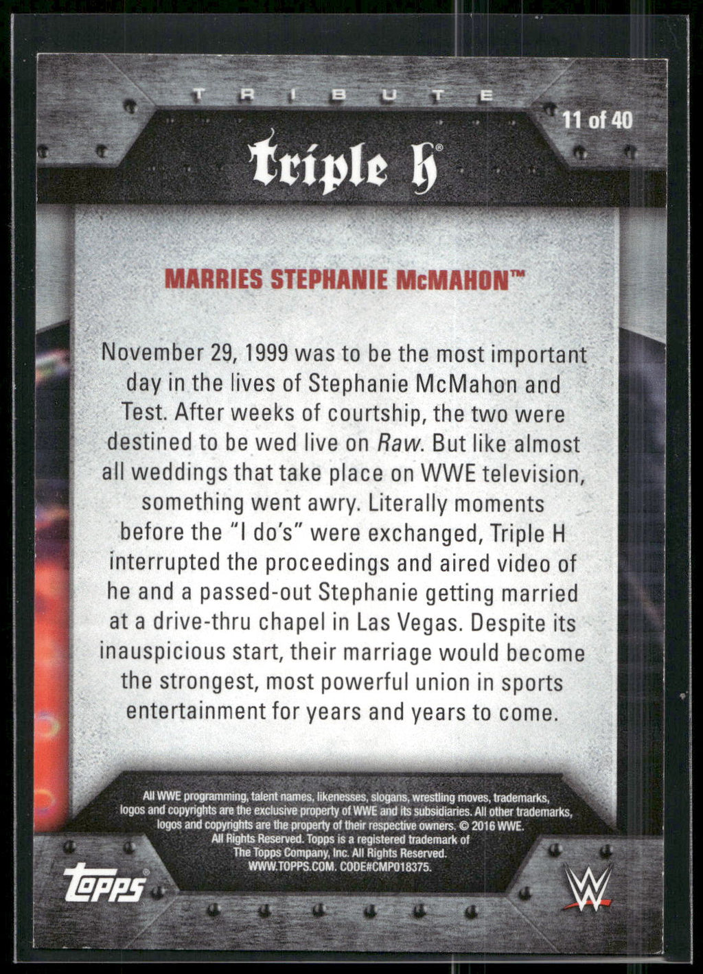 2016 Topps WWE #11 Triple H Triple H Tribute
