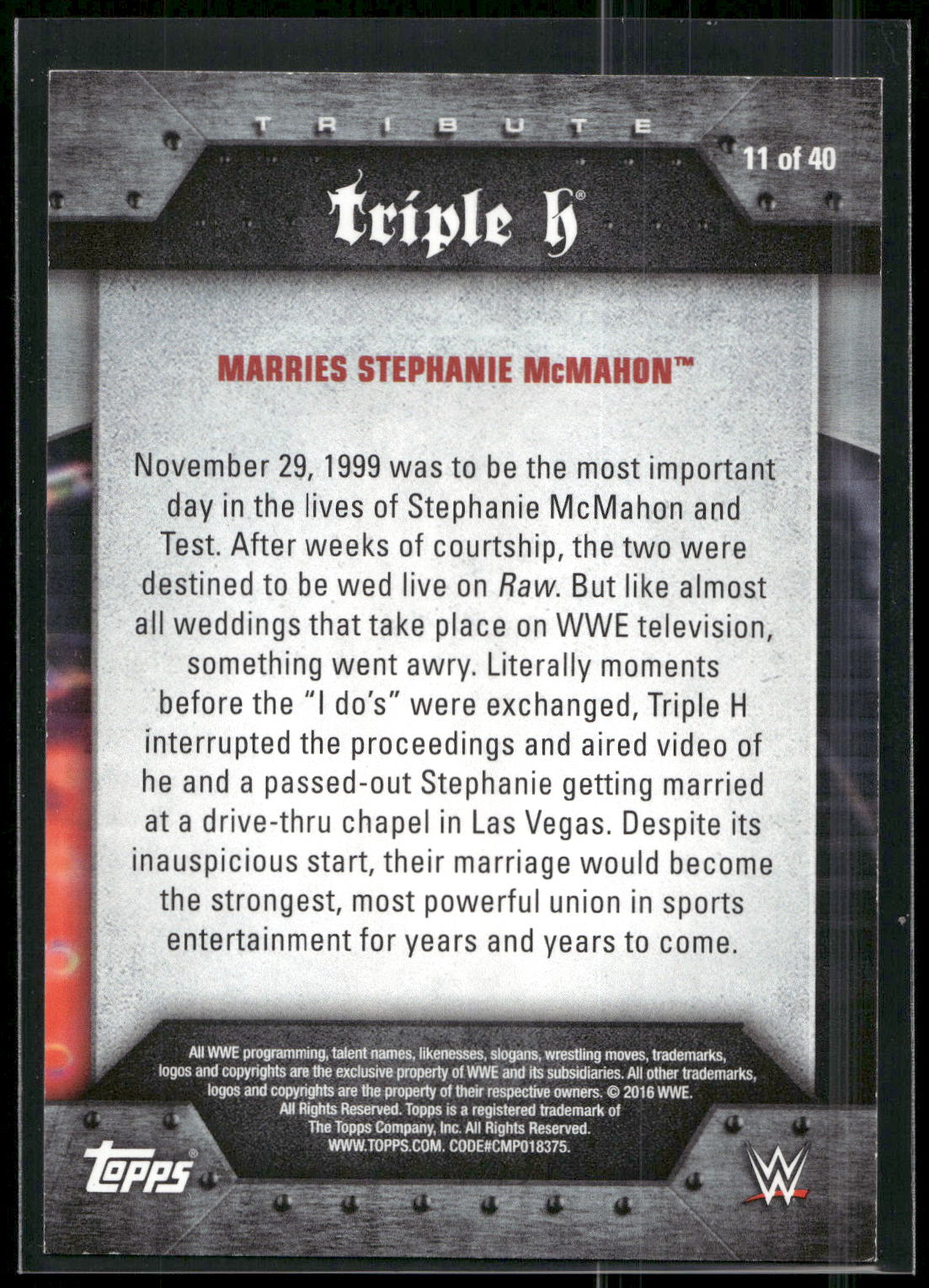 2016 Topps WWE #11 Triple H Triple H Tribute