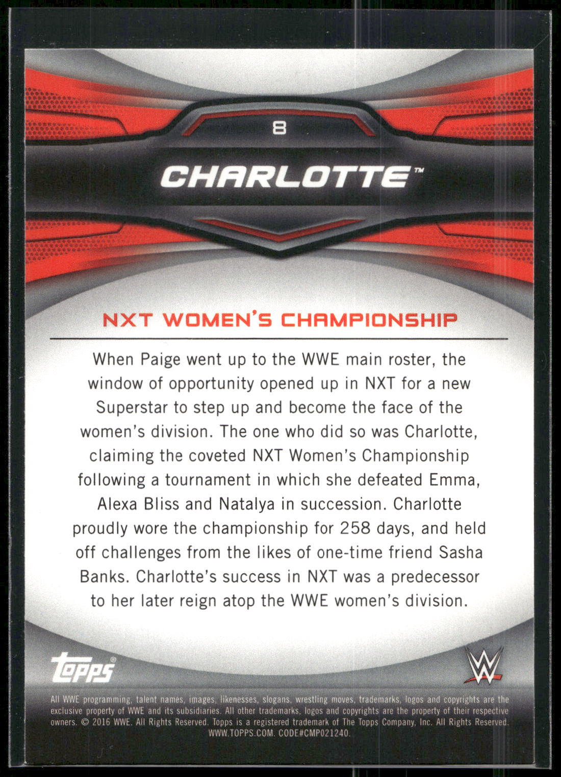 2016 Topps WWE Divas Revolution #8 Charlotte Historic Women's Champions