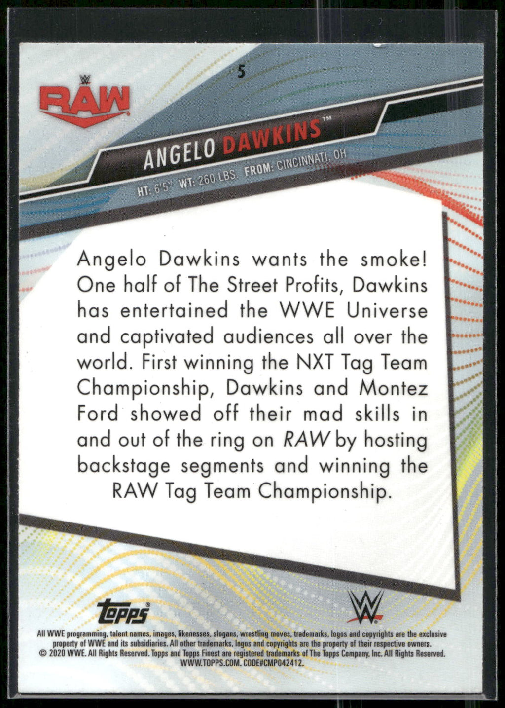 2020 Topps WWE Finest #5 Angelo Dawkins