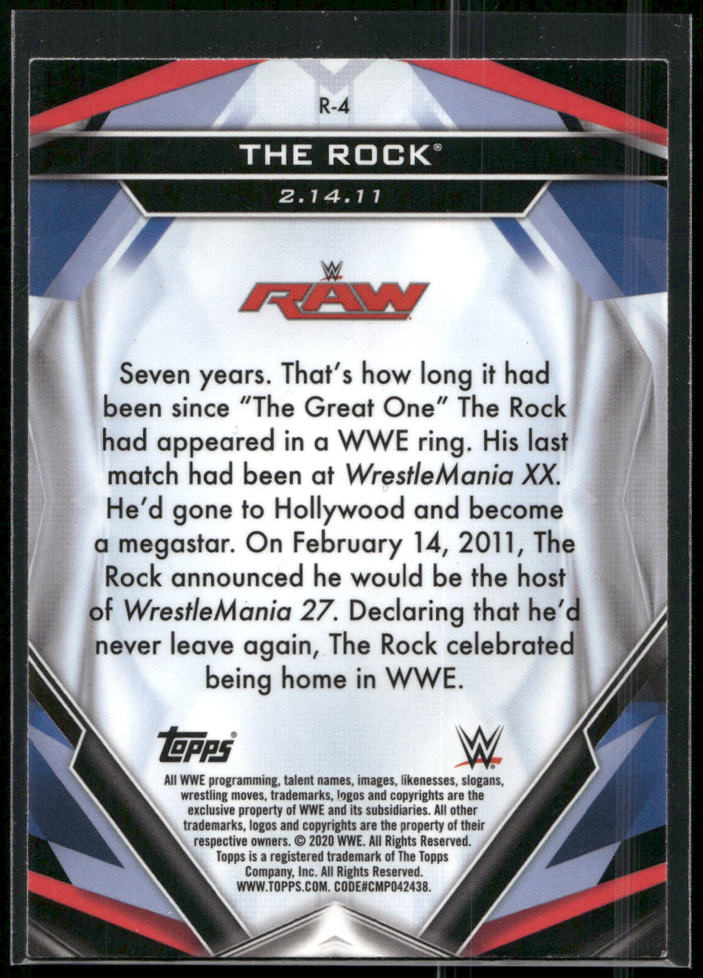 2020 Topps WWE Finest #R-4 The Rock Finest Returns Gold #/50