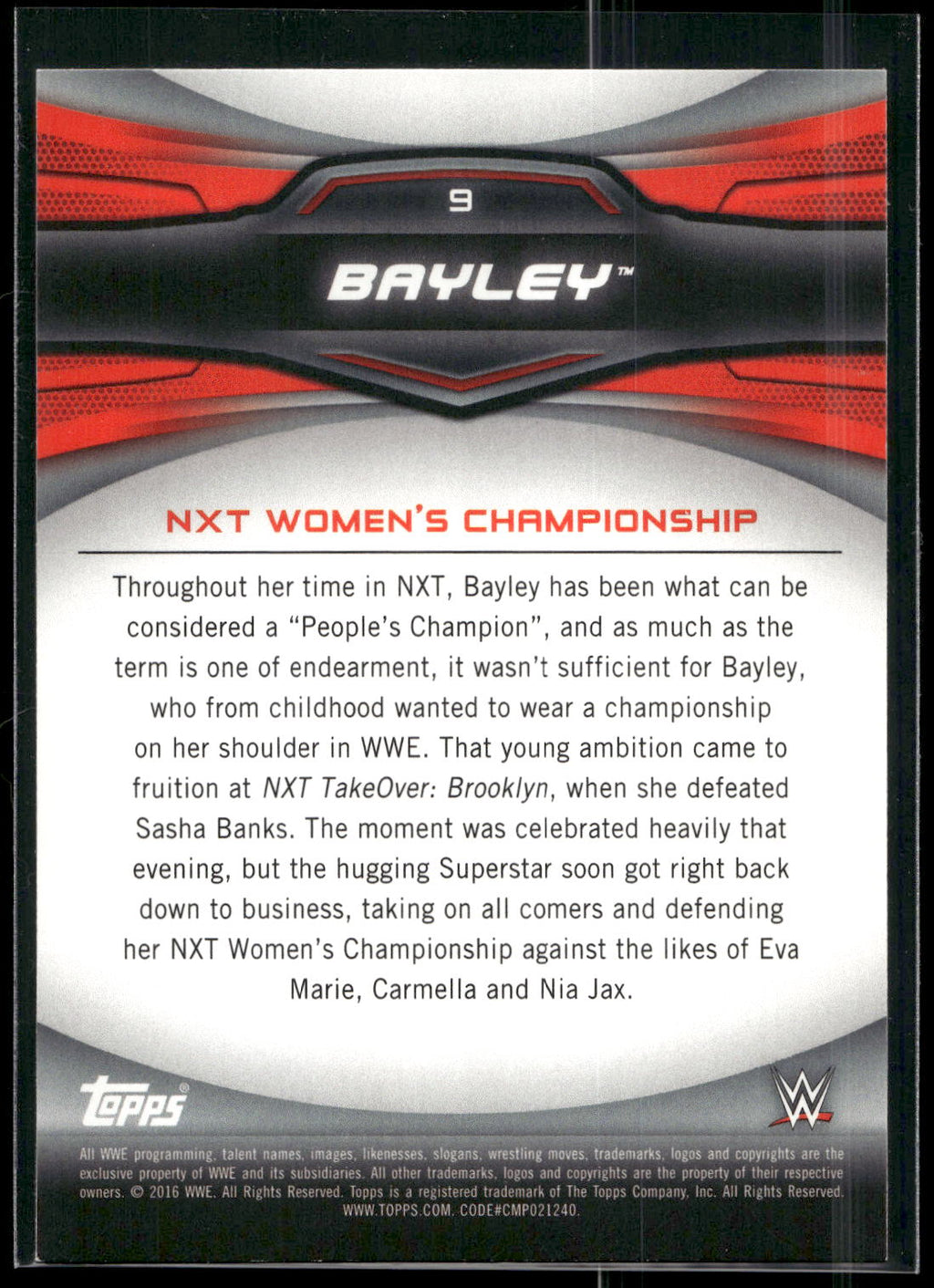 2016 Topps WWE Divas Revolution #9 Bayley Historic Women's Champions
