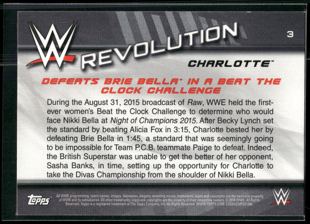 2016 Topps WWE Divas Revolution #3 Charlotte The Revolution