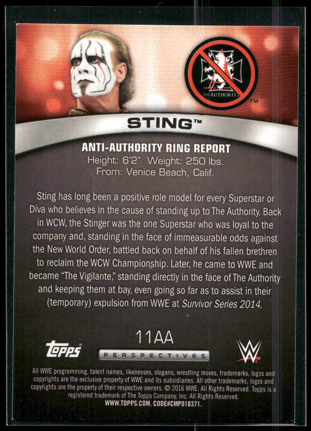 2016 Topps WWE #11AA Sting Anti-Authority Ring Report