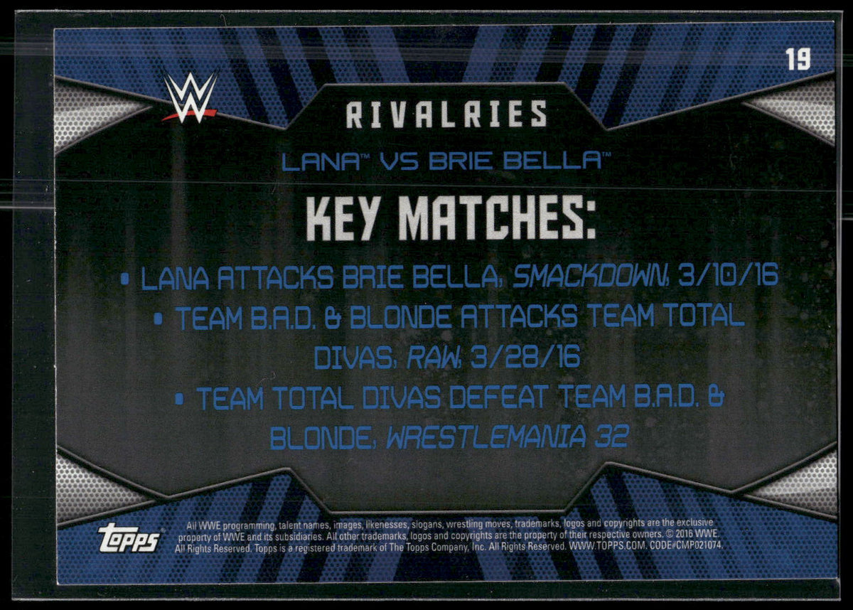2016 Topps WWE Then Now Forever #19 Lana / Brie Bella Rivalries WWE