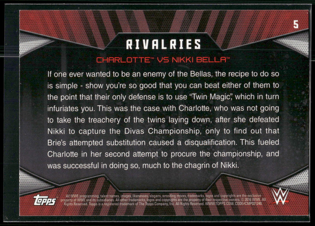 2016 Topps WWE Divas Revolution #5 Charlotte vs. Nikki Bella Rivalries
