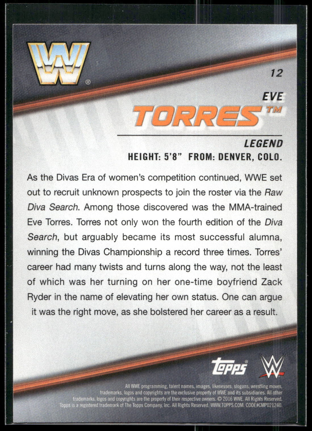 2016 Topps WWE Divas Revolution #12 Eve Torres
