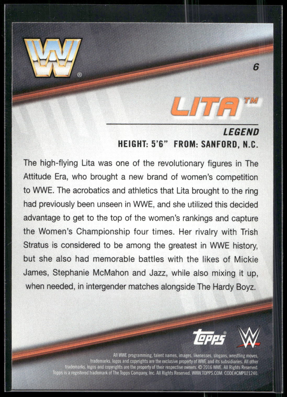 2016 Topps WWE Divas Revolution #6 Lita