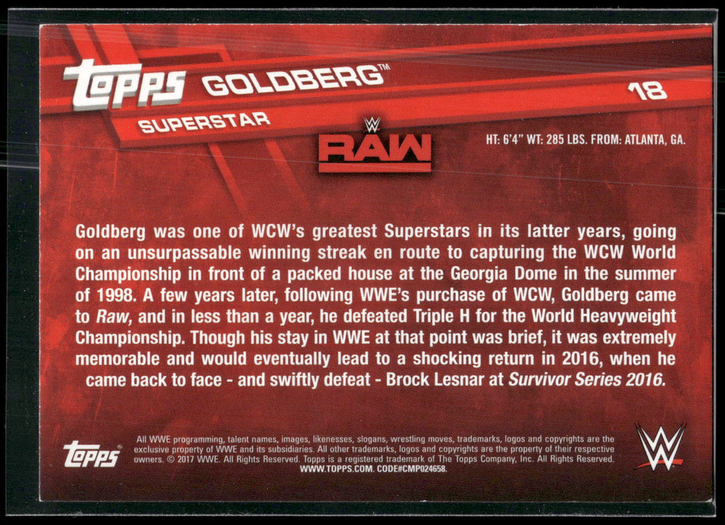 2017 Topps WWE #18 Goldberg
