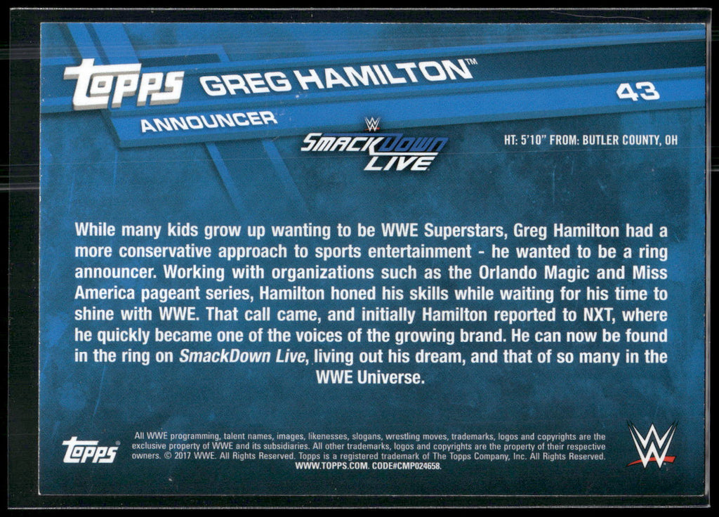 2017 Topps WWE #43 Greg Hamilton