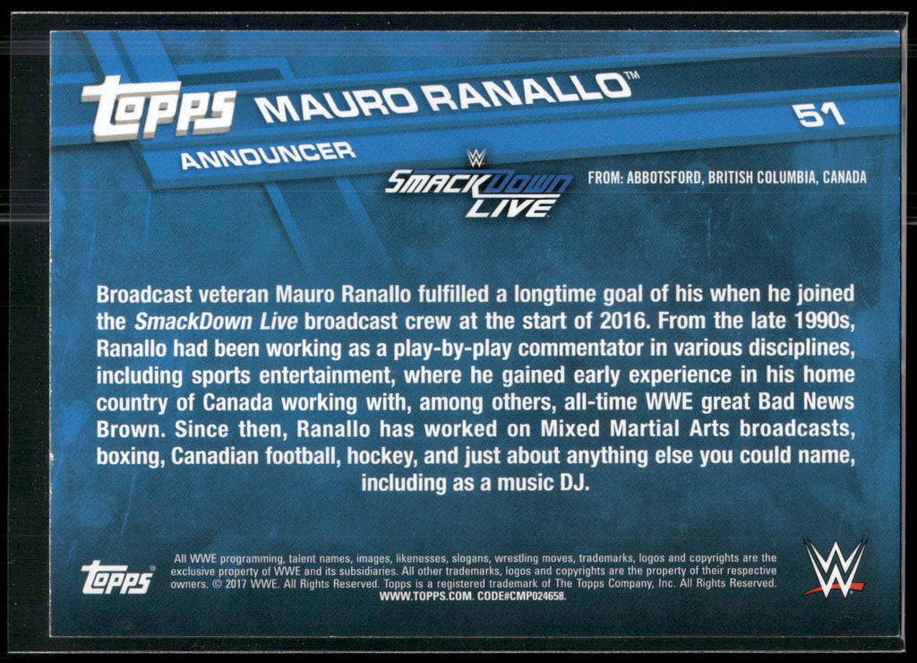 2017 Topps WWE #51 Mauro Ranallo