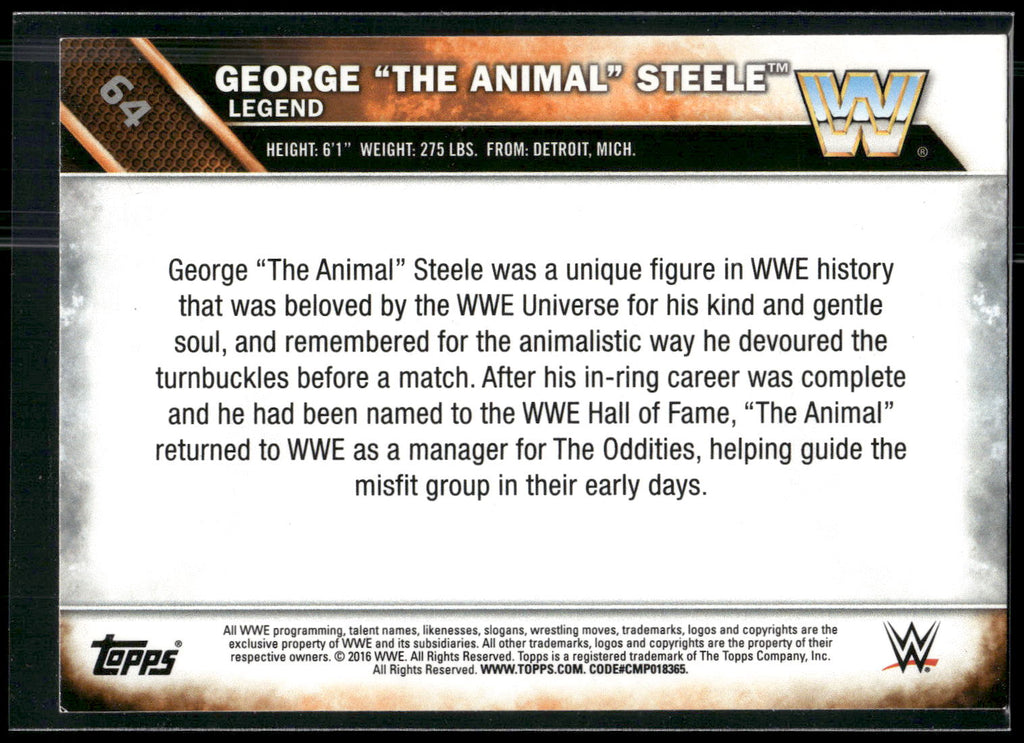 2016 Topps WWE #64 George "The Animal" Steele
