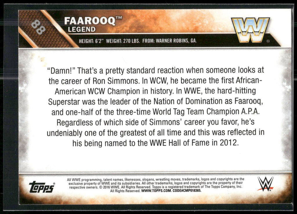 2016 Topps WWE #88 Faarooq