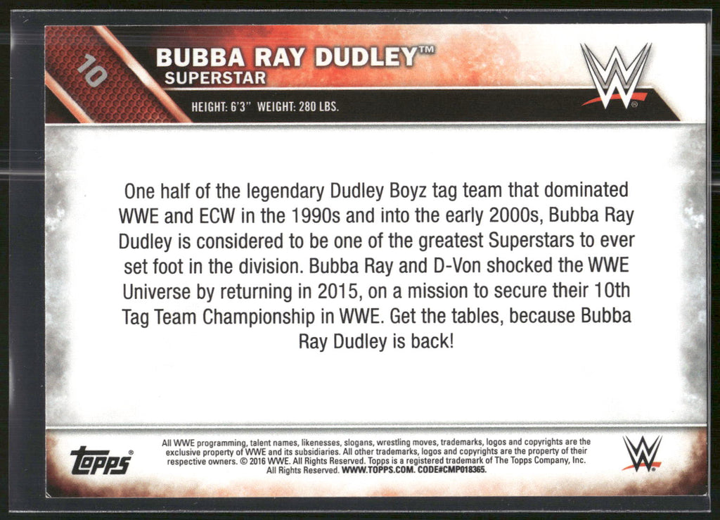 2016 Topps WWE #10 Bubba Ray Dudley Bronze