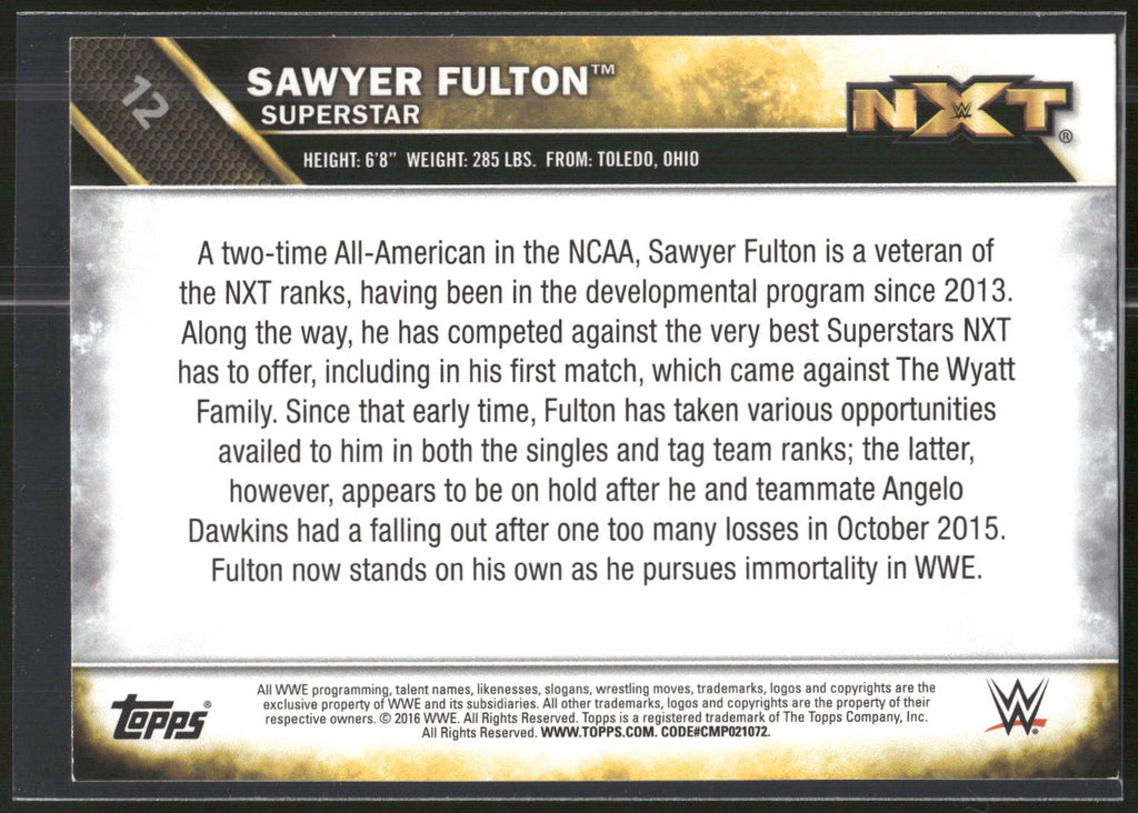 2016 Topps WWE Then Now Forever #12 Sawyer Fulton NXT Prospects