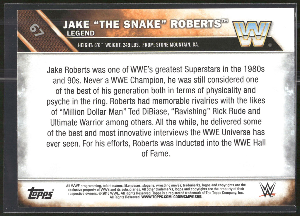 2016 Topps WWE #67 Jake Roberts Silver