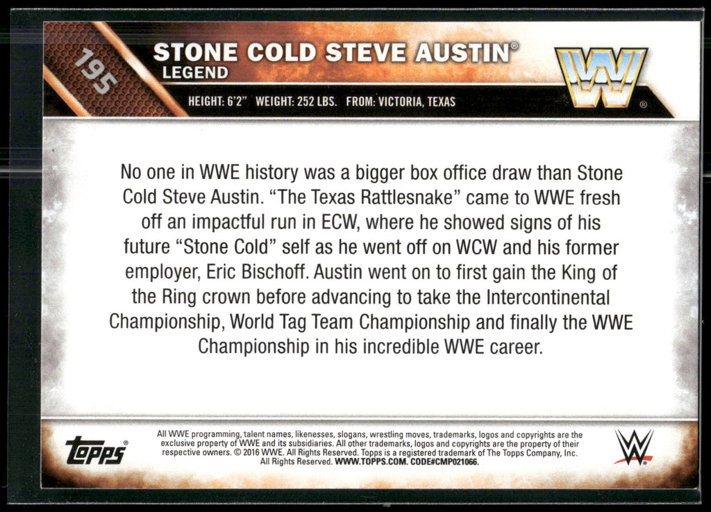2016 Topps WWE Then Now Forever #195 Stone Cold Steve Austin