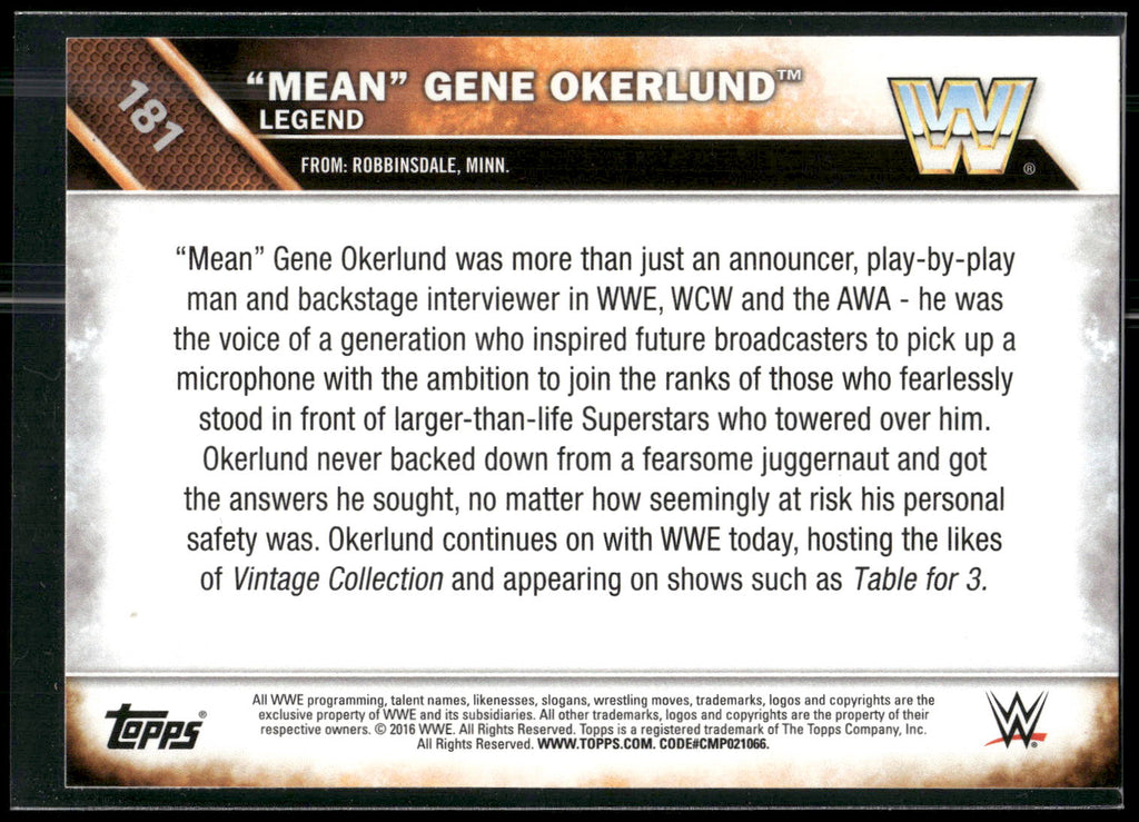 2016 Topps WWE Then Now Forever #181 "Mean" Gene Okerlund