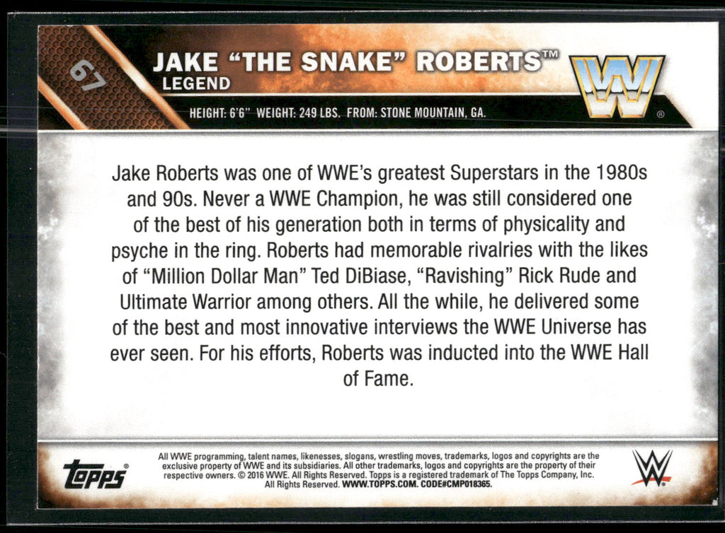 2016 Topps WWE #67 Jake "The Snake" Roberts