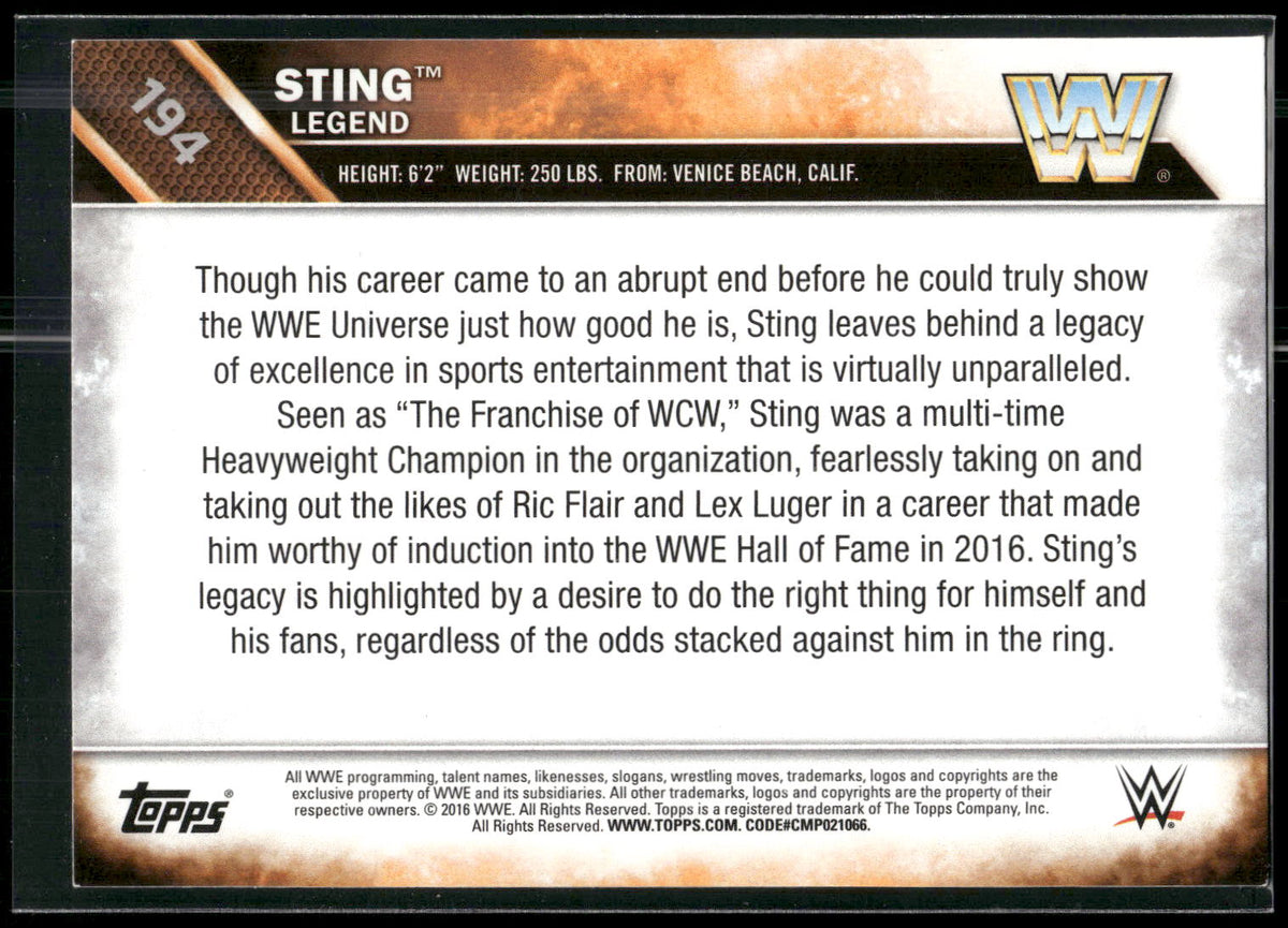 2016 Topps WWE Then Now Forever #194 Sting