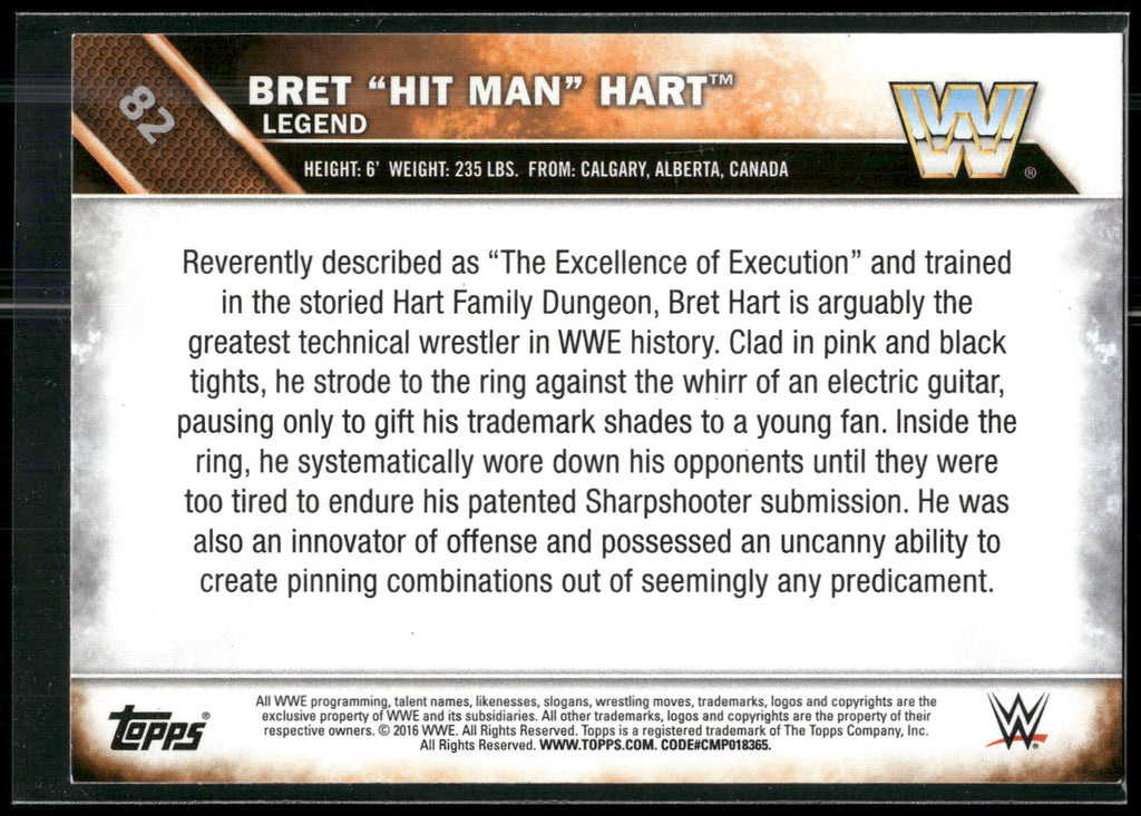 2016 Topps WWE #82 Bret "Hit Man" Hart