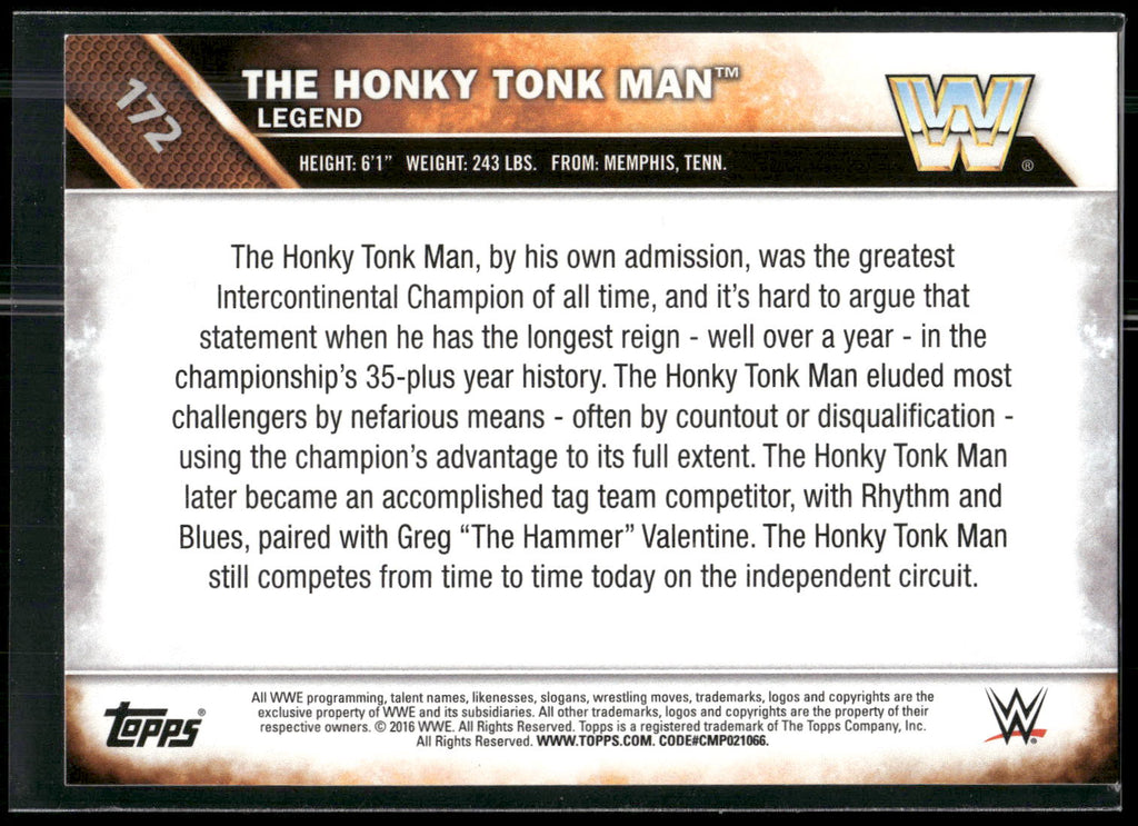 2016 Topps WWE Then Now Forever #172 The Honky Tonk Man