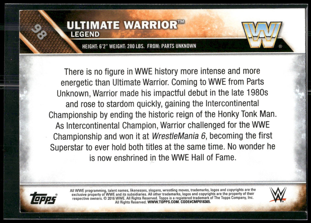 2016 Topps WWE #98 Ultimate Warrior