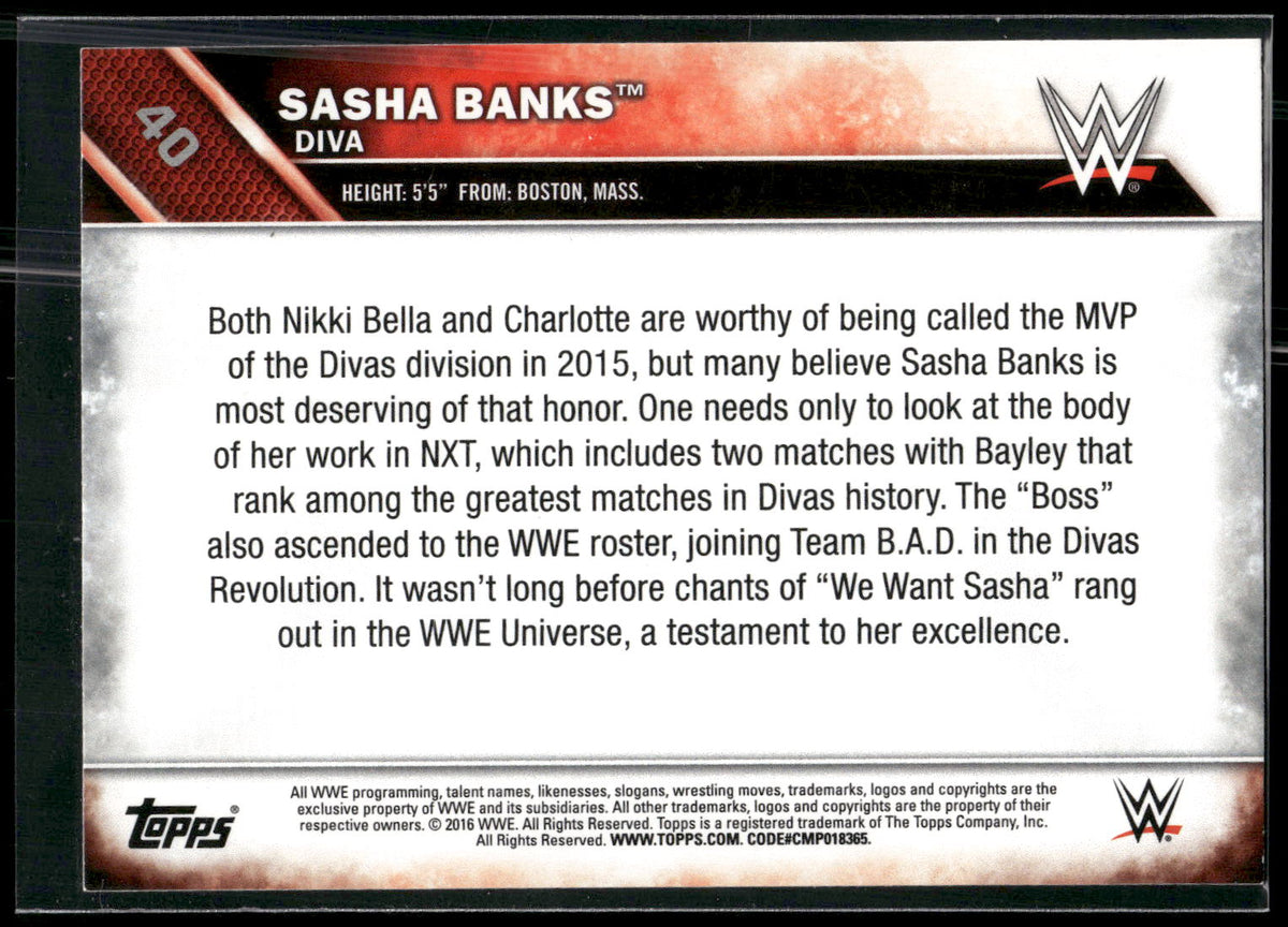 2016 Topps WWE #40 Sasha Banks