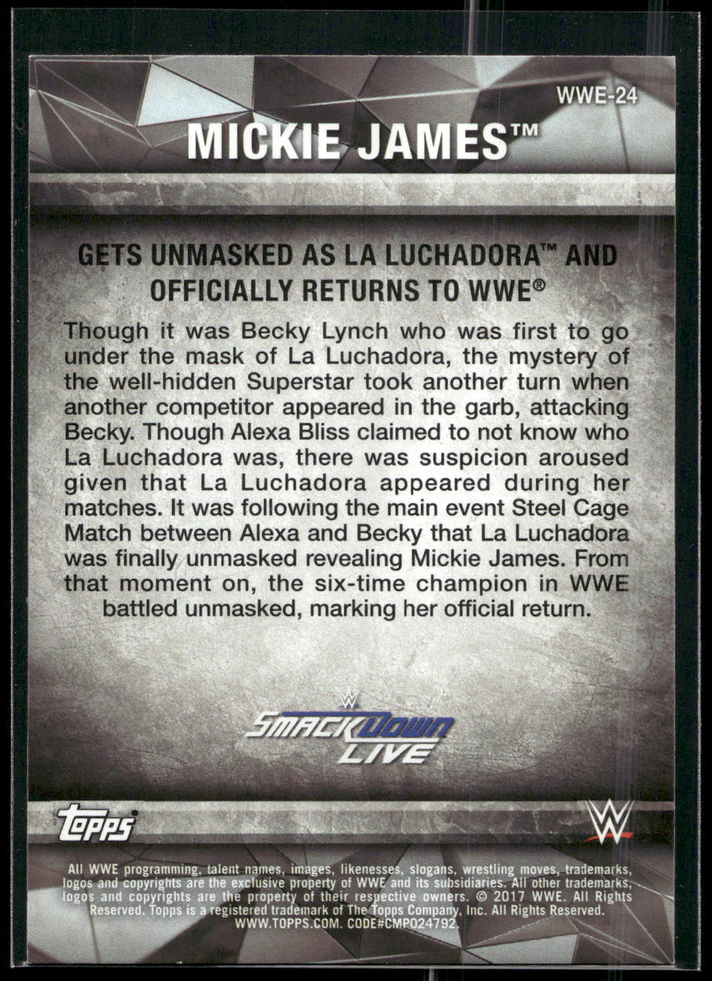 2017 Topps WWE Women's Division #WWE-24 Mickie James WWE Matches and Moments