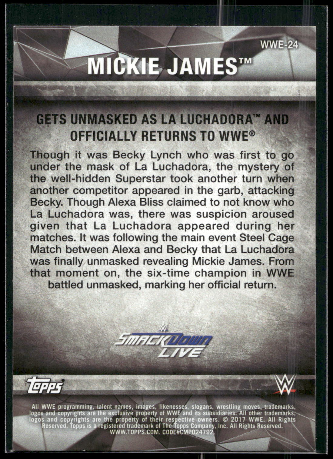 2017 Topps WWE Women's Division #WWE-24 Mickie James WWE Matches and Moments