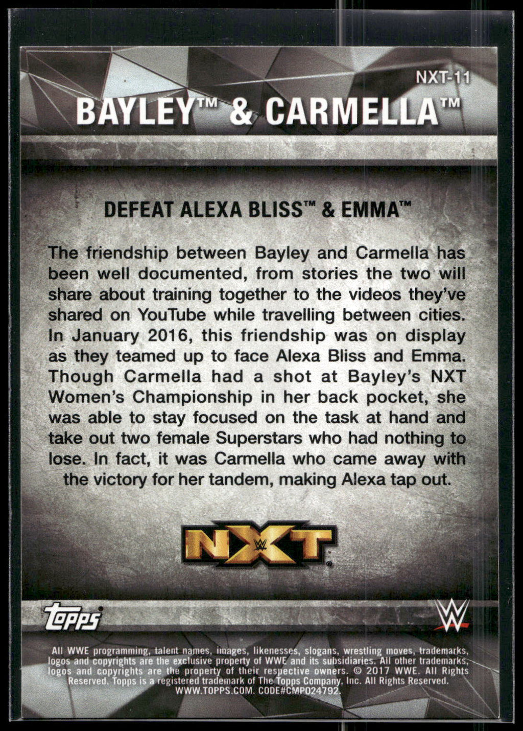 2017 Topps WWE Women's Division #NXT-11 Bayley / Carmella NXT