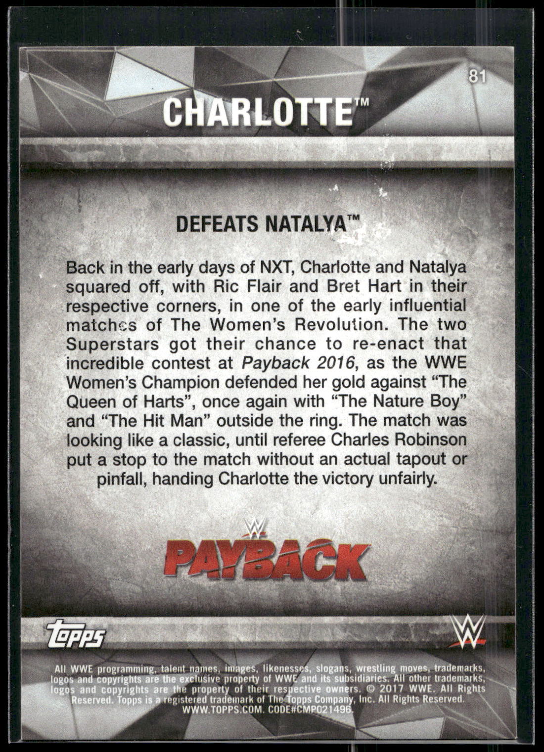 2017 Topps WWE Road To Wrestlemania #81 Charlotte