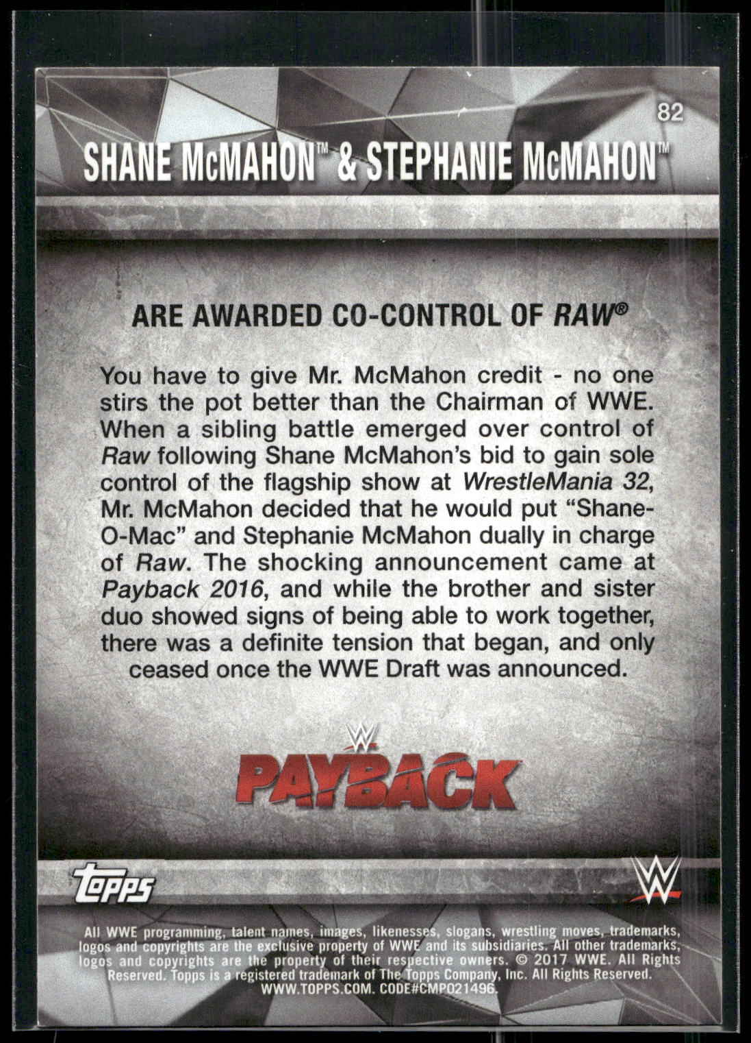 2017 Topps WWE Road To Wrestlemania #82 Shane McMahon / Stephanie McMahon