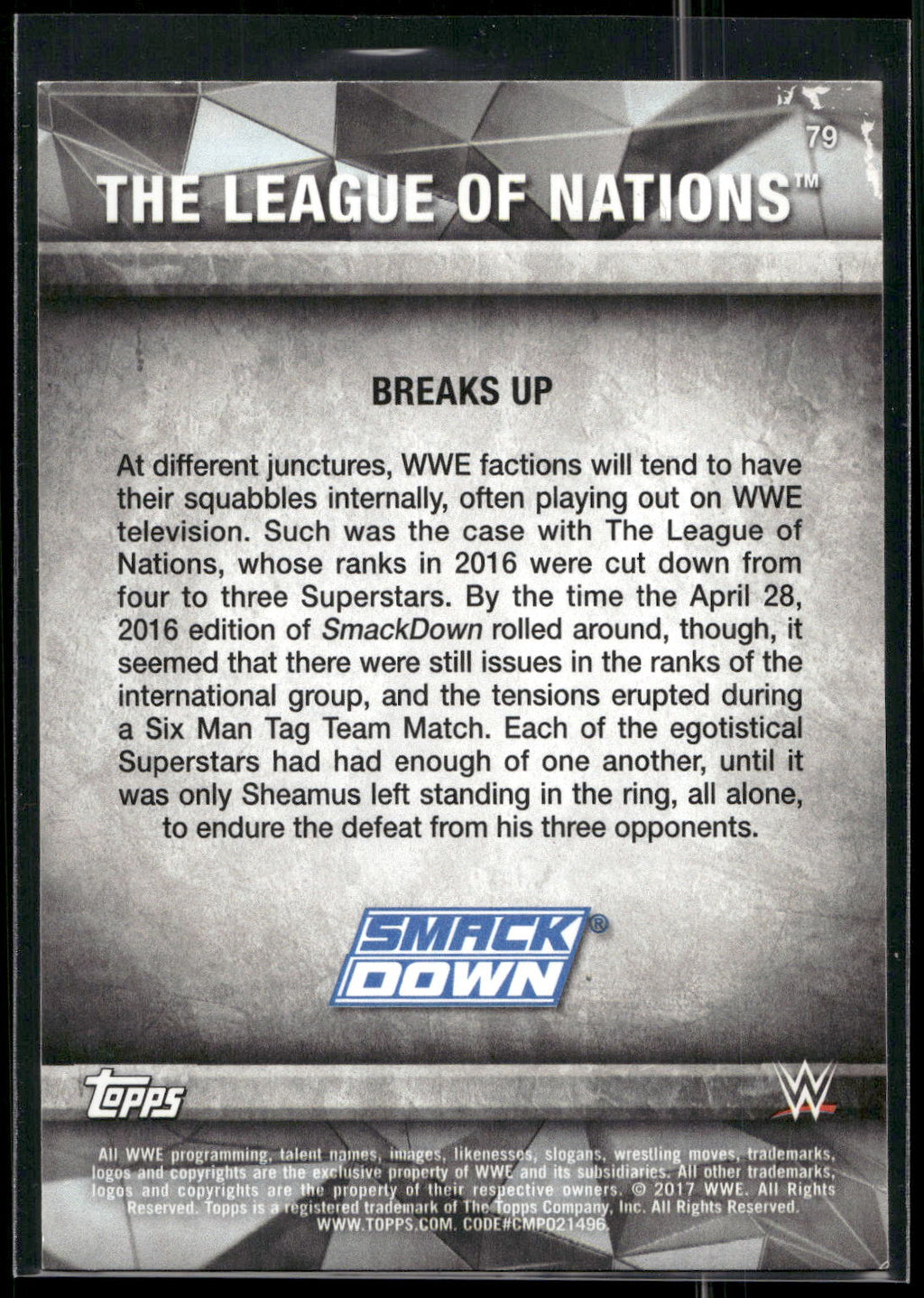 2017 Topps WWE Road To Wrestlemania #79 The League of Nations