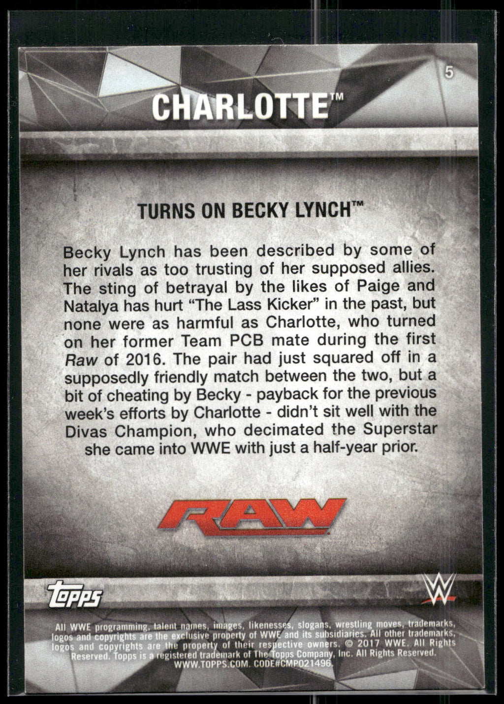 2017 Topps WWE Road To Wrestlemania #5 Charlotte