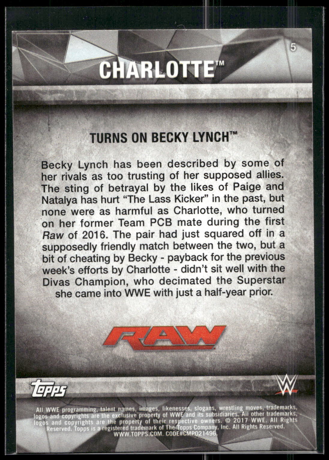 2017 Topps WWE Road To Wrestlemania #5 Charlotte