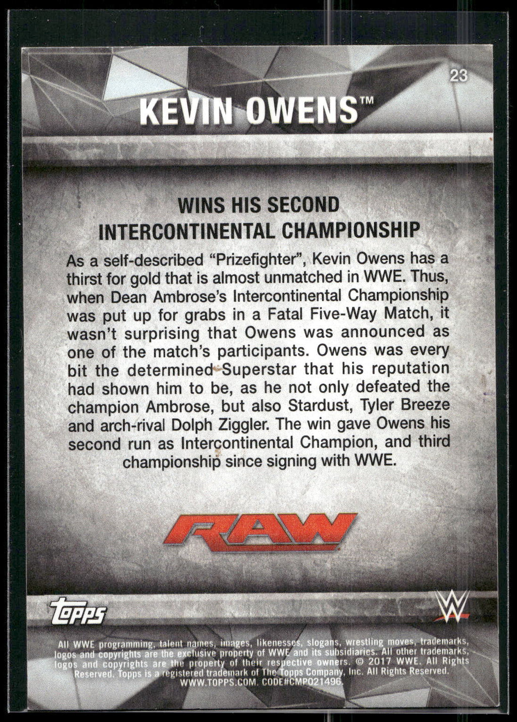 2017 Topps WWE Road To Wrestlemania #23 Kevin Owens